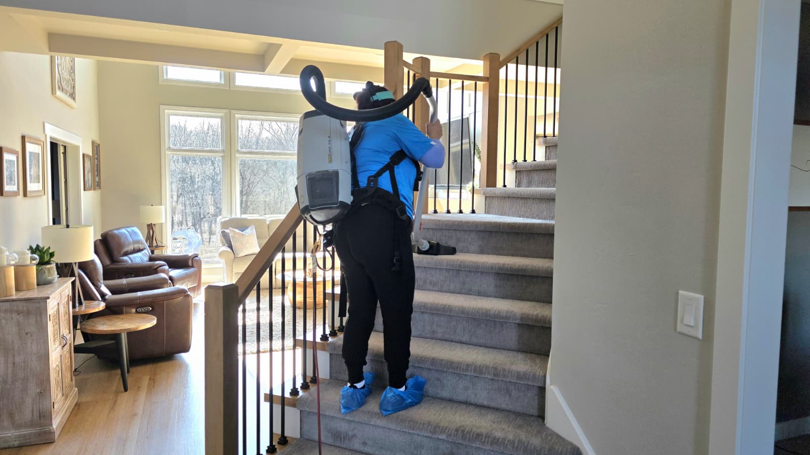 Deep cleaning stair carpet vacuum service in Appleton WI removing built up dust dirt and allergens